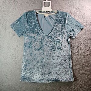 POL Anthropologie Velvet Top Women Medium‎ Hi-Low Hem Relaxed Fit Green